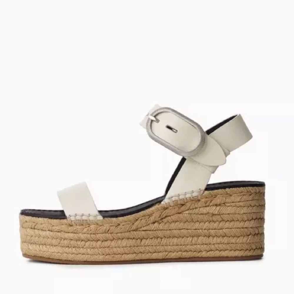 Rag & Bone White Ansley Buckle‎ Espadrille Leather Platform Sandal